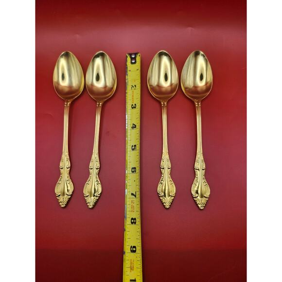 Set of 4 Golden Rexford Gold Electroplate Soup Spoons 7.5” National Stainless - Picture 2 of 7